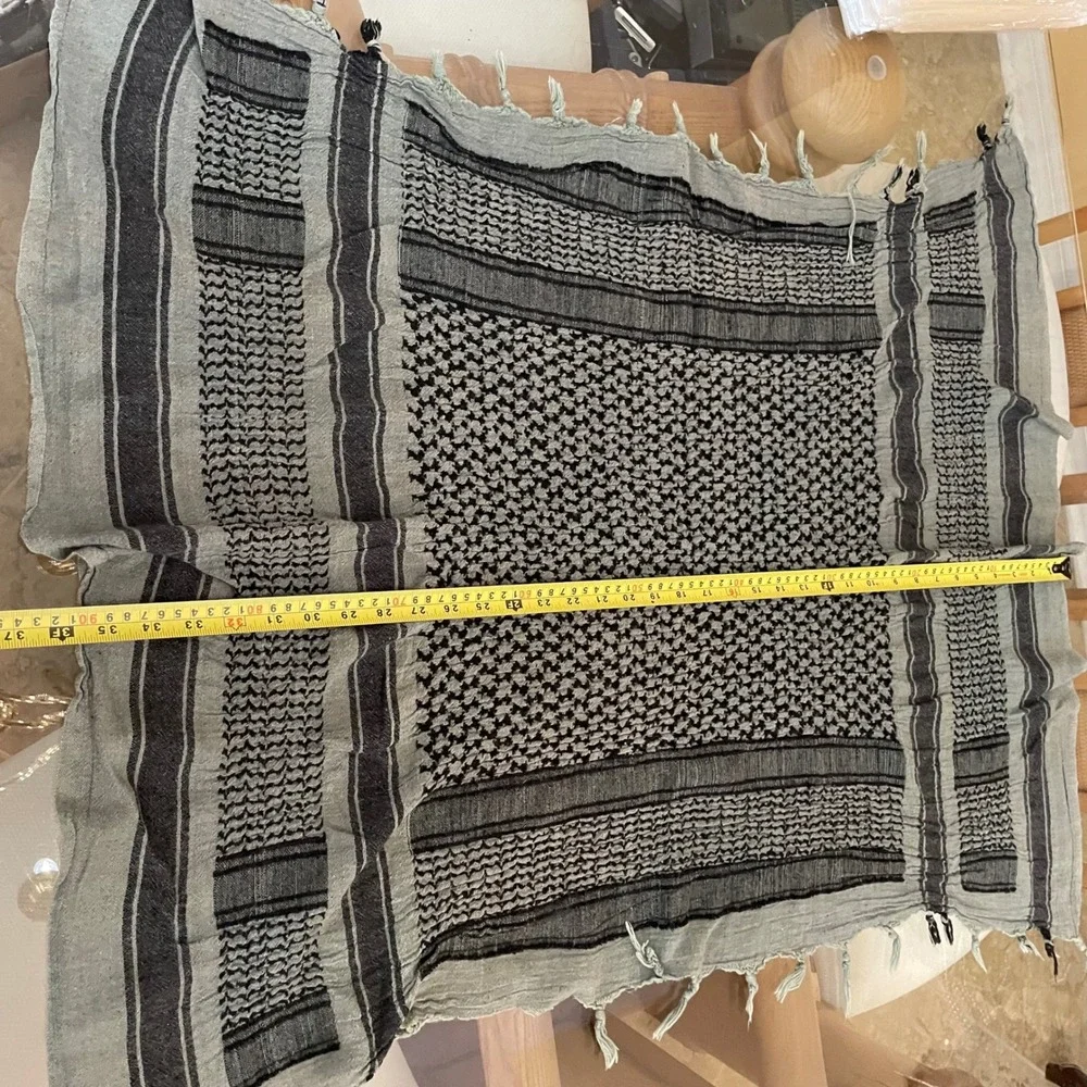 Grey and Black Shemagh Keffiyeh Desert Scarf Tactical Cotton Head Wrap 37x37